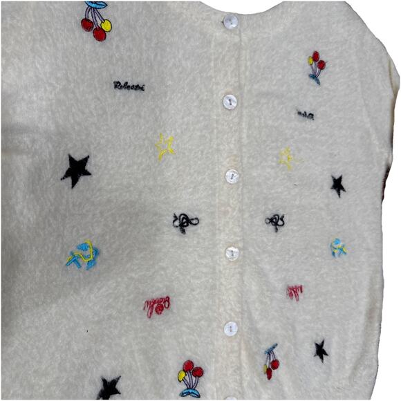 Cashmere&Wool White,Cardigan Sweater, Wmn SzS,embroidery,cottageCore Fuzzy Grany - Picture 11 of 16